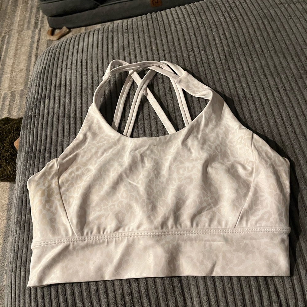 BuffBunny White Rosa Sports Bra embossed with cheetah print